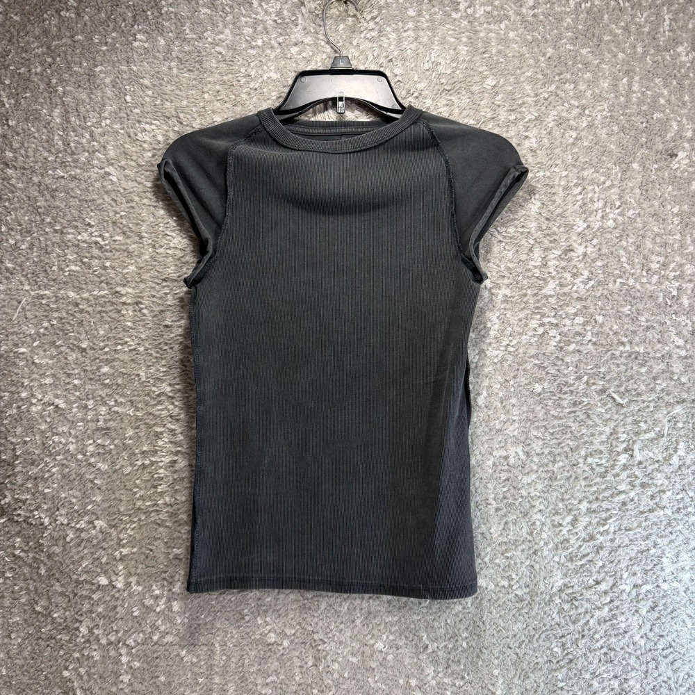 We The Free Women's Ever Had Ribbed Tee Top in Washed Black M Boho Fitted